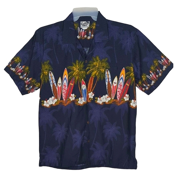 Paradise Style Hawaii Vintage Tropical Button Down Surf Shirt Blue Casual L - Picture 1 of 12